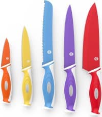 Vremi 10 piece Colorful Knife Set 5 Kitchen Knives with 5 Knife Covers